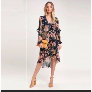 Adelyn Rae Floral Hi-Low dress with sheer sleeves